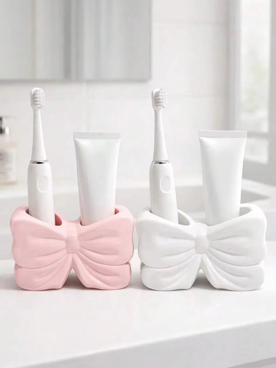1/2pcs Bow Shaped Toothbrush Holder, Cute Bathroom Toothbrush Cup Storage Rack, Suitable For Bathroom Decor And Accessories, Vanity Storage, Room Decor, Home Decor, Also A Great Gift For Female Friends
