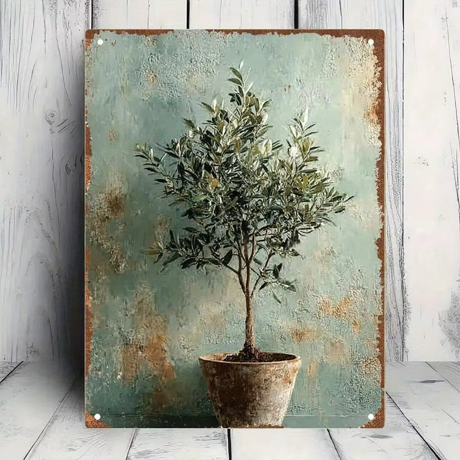 1 Vintage Textured Olive Tree Wall Art| Iron Metal Planter For Home, Restaurant, Bar, Man Cave, Cafe, And Garage - Perfect Bedroom Gift